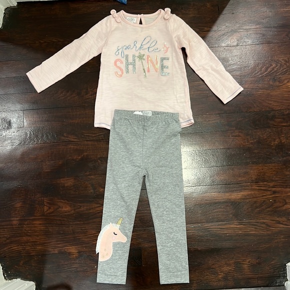 MUD PIE - size 2T-3T little girls sparkle & shine unicorn appliqué set
